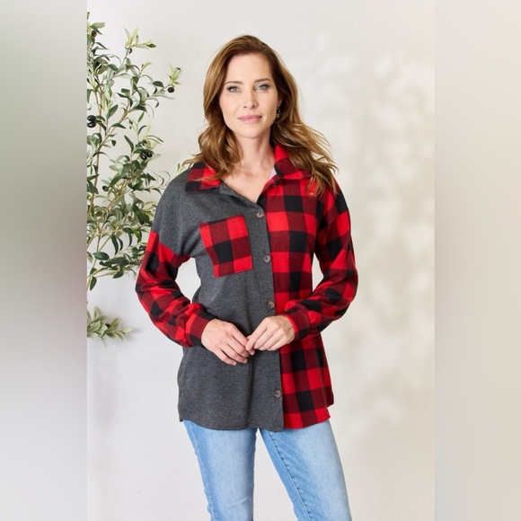 Heimish Plaid Button Down Shacket - Picture 1 of 11